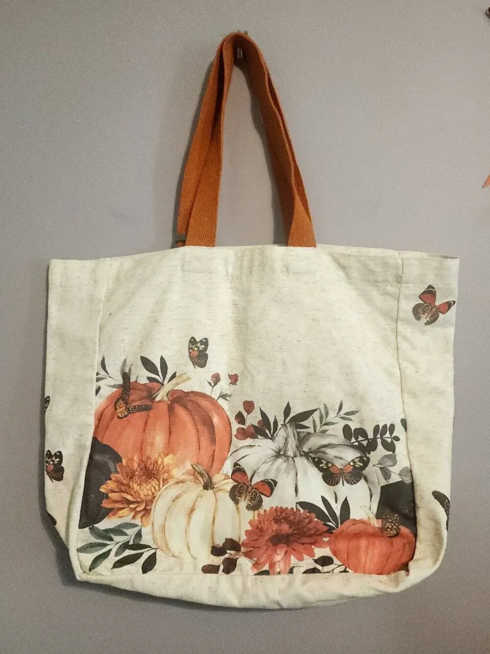 Festive Autumn Print Large Cotton Canvas Tote Bag
